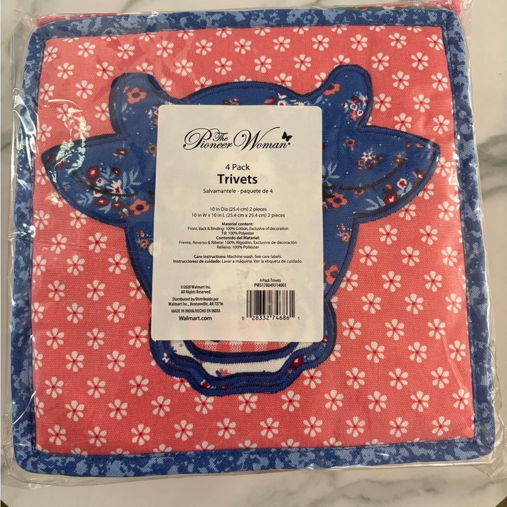 The Pioneer Woman Gingham and Floral Trivet Set 4 Pack